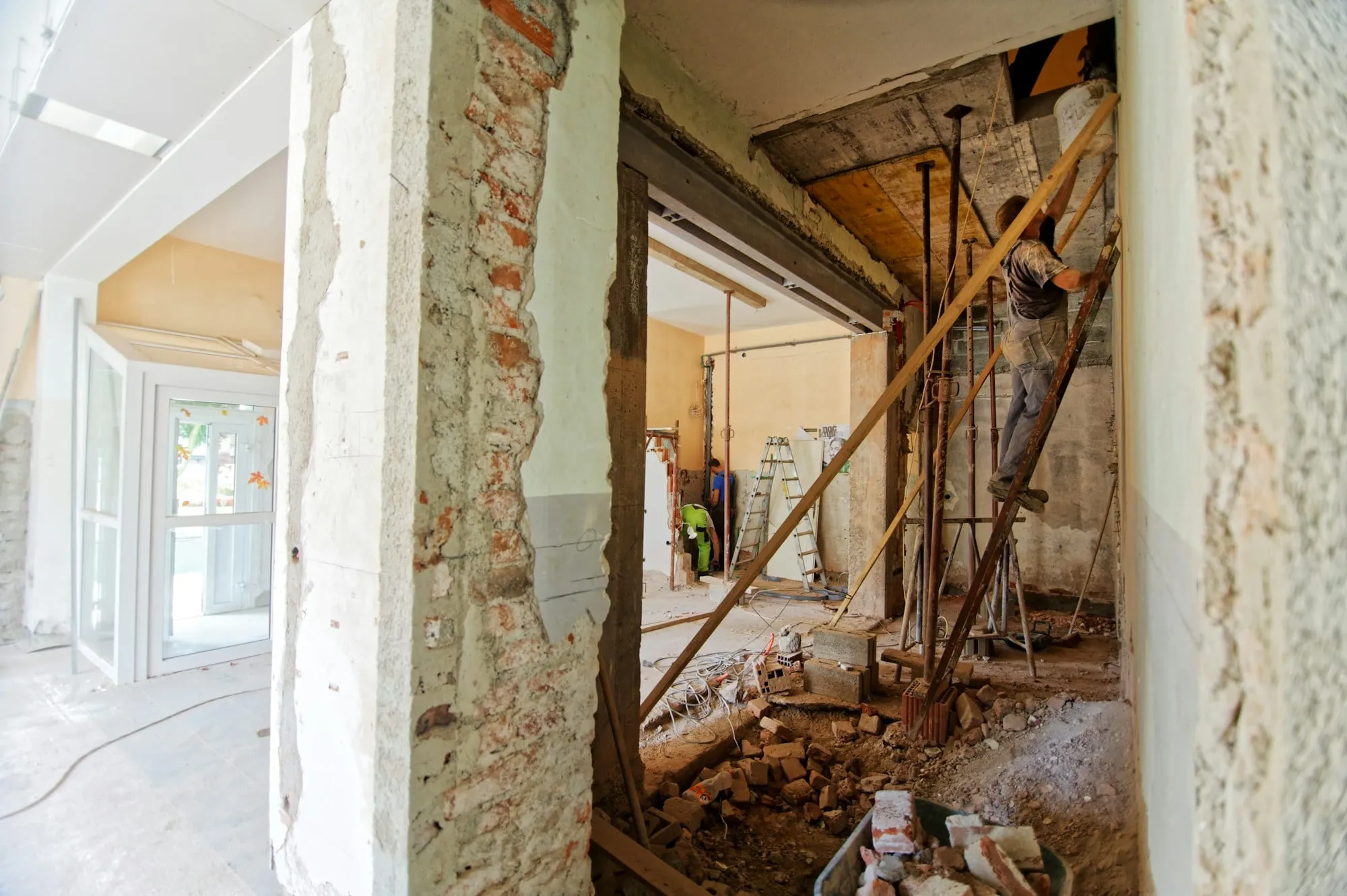 Room stripped back to brick and joists during renovation