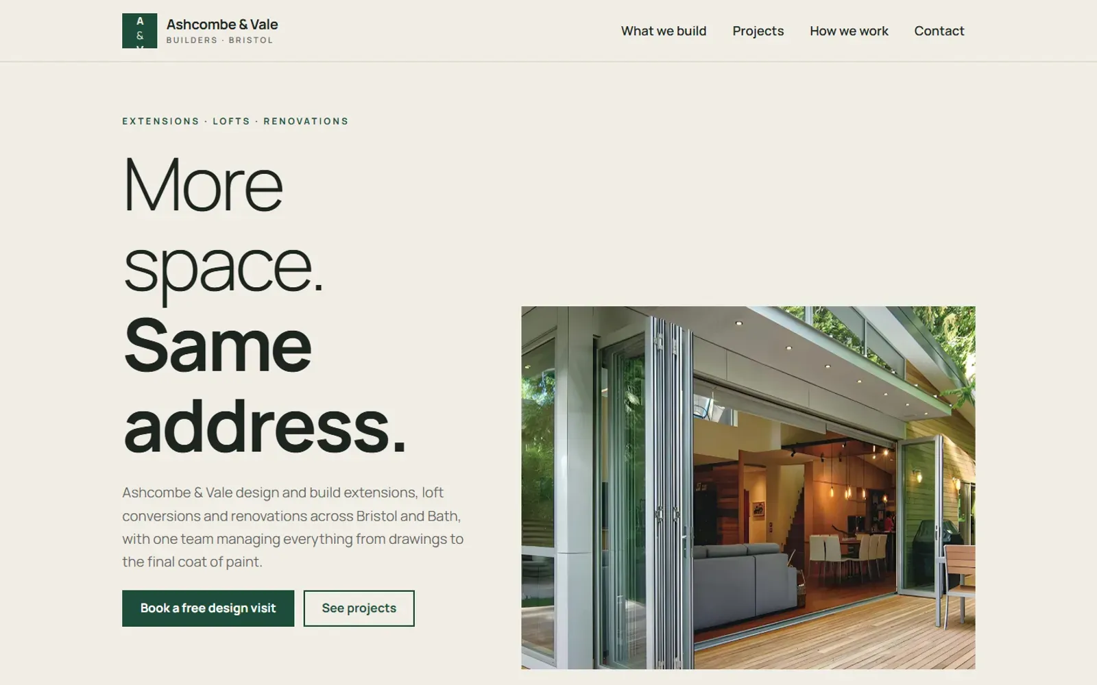 Ashcombe & Vale Builders concept website on a laptop