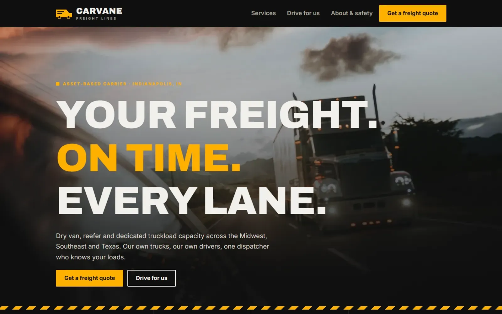 Carvane Freight Lines concept website on a laptop