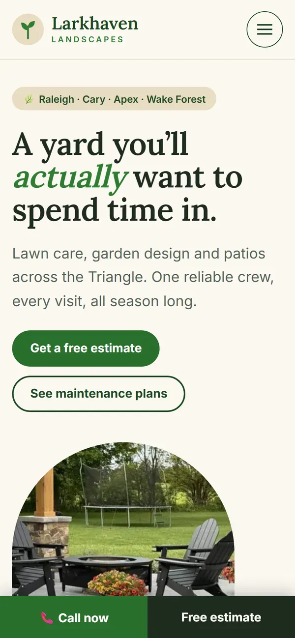 Larkhaven Landscapes concept website on a phone
