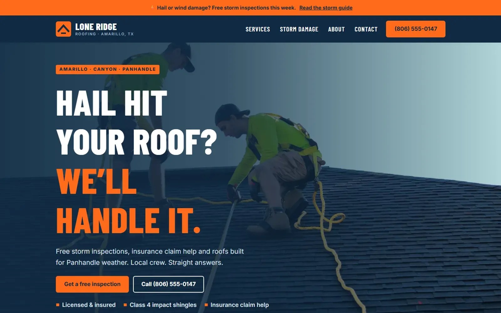 Lone Ridge Roofing concept website on a laptop